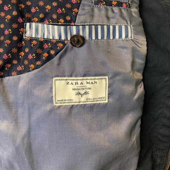 Zara Mens Zipper Jacket Blue with collar strap Size small - Picture 3 of 5